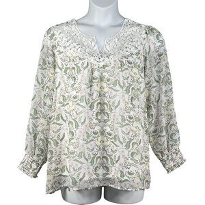 Rose Beverly NWT Womens XL Chiffon Lace Yoke Floral Lined Blouse Smocked Cuffs